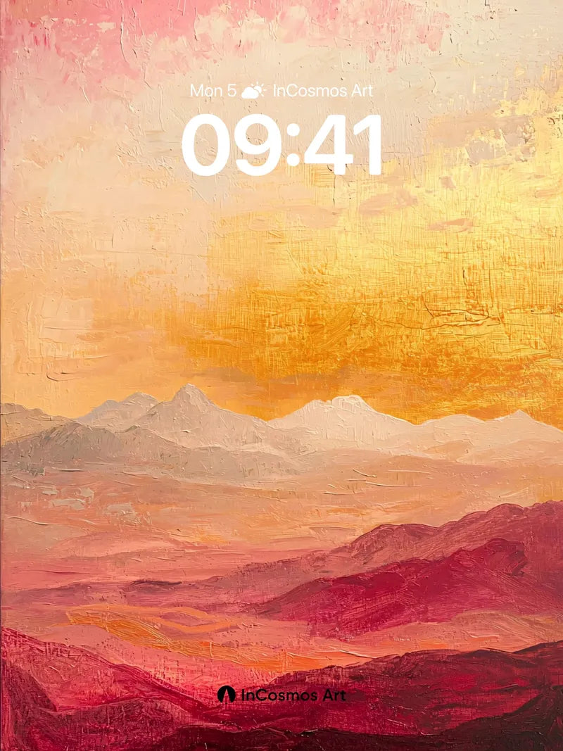 Crimson Horizon Wallpaper with Distant Peaks