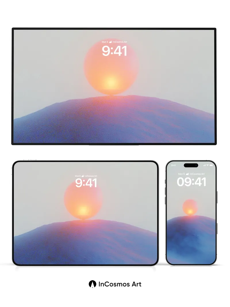 Serene Horizon Wallpaper with Floating Sun