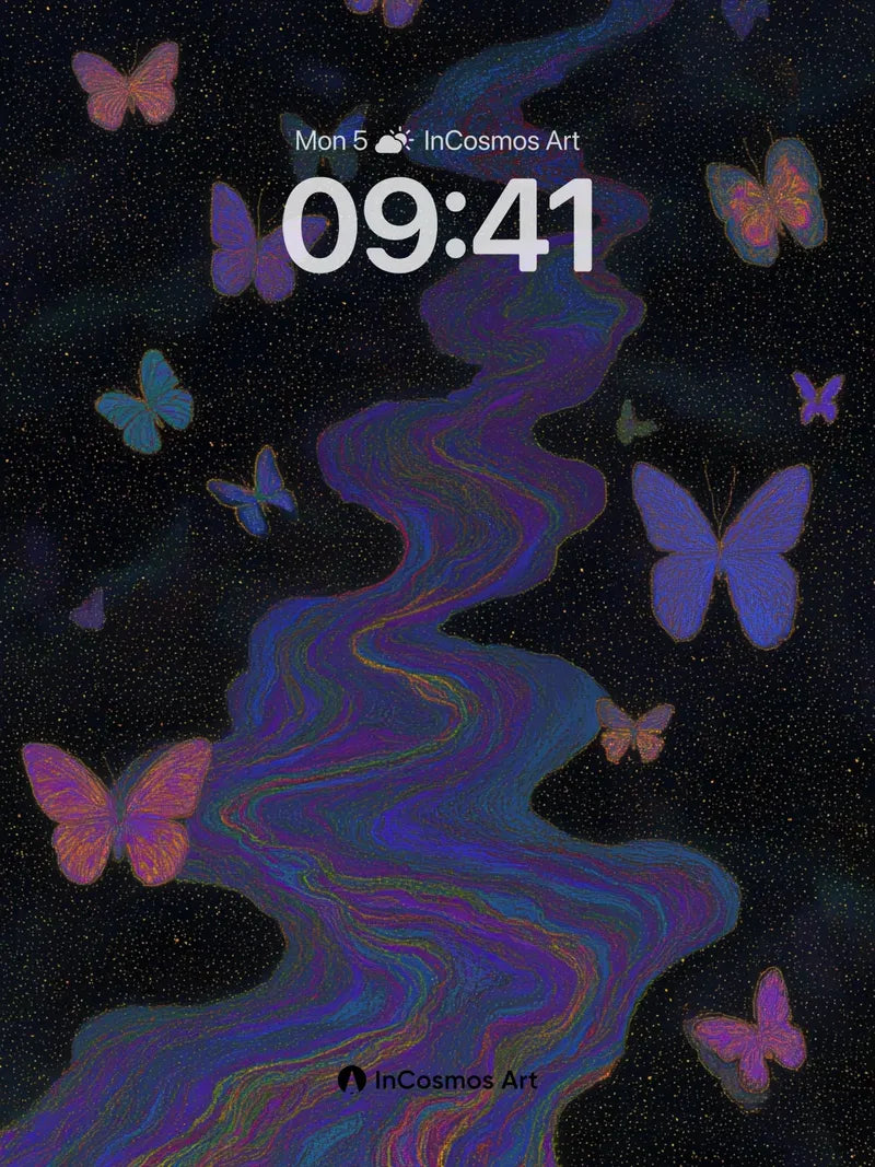 Cosmic Ripple Wallpaper with Fluttering Wings