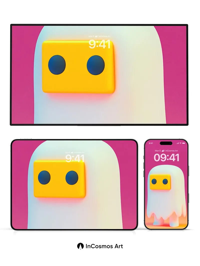 Playful Ghost Wallpaper with Neon Glow