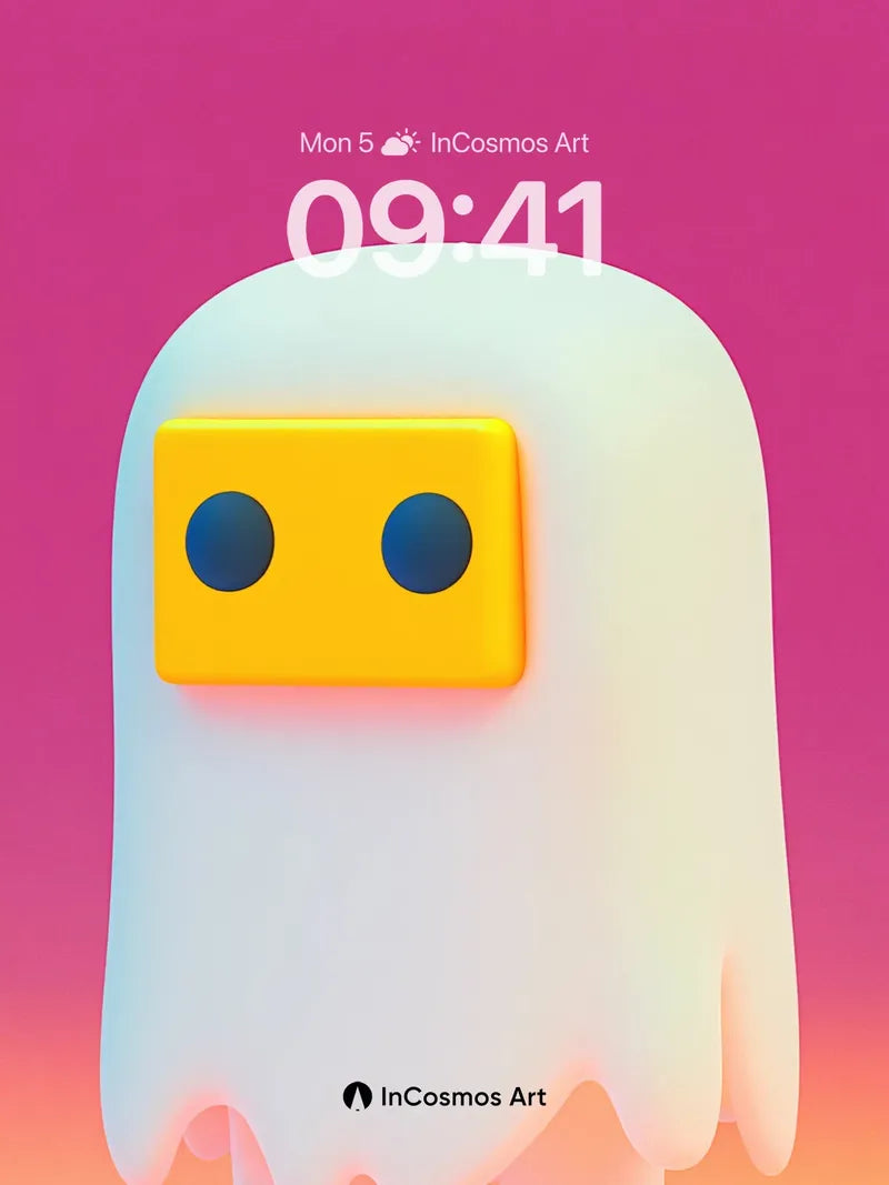 Playful Ghost Wallpaper with Neon Glow