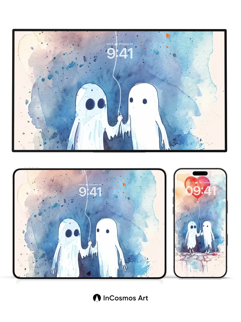 Whispering Ghosts Wallpaper with Heart Balloon