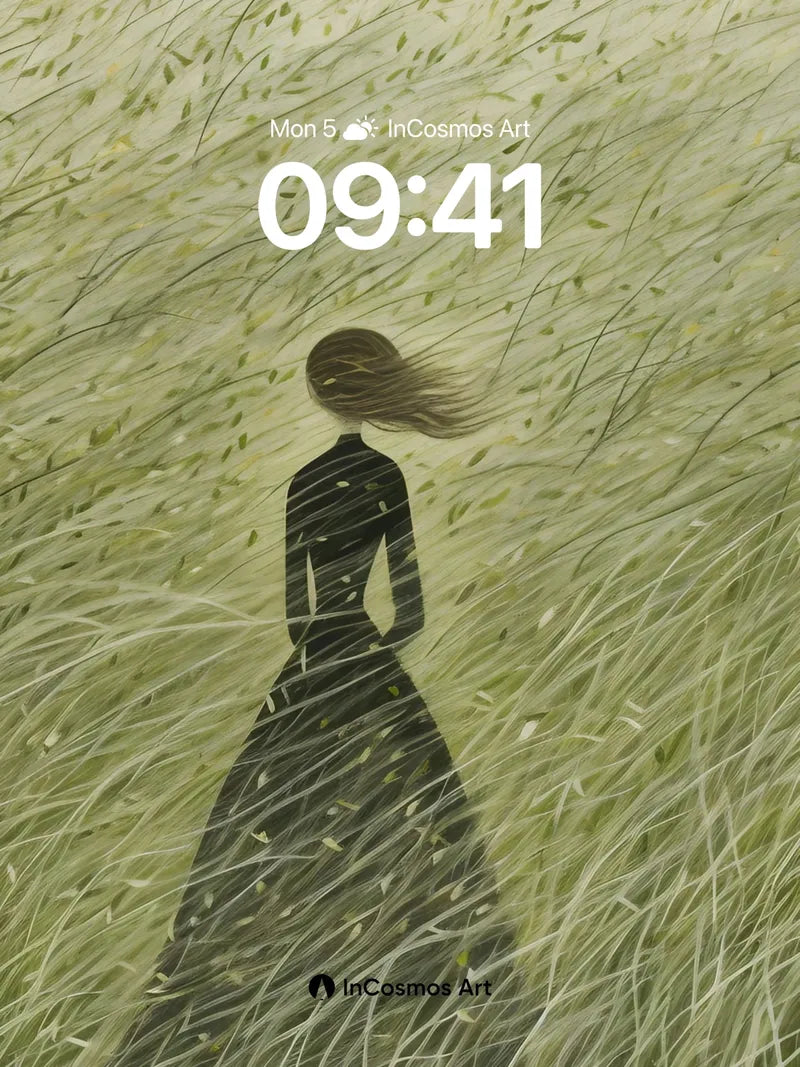 Whispering Grass Wallpaper with Silhouetted Grace wallpaper for iPhone, iPad & Mac
