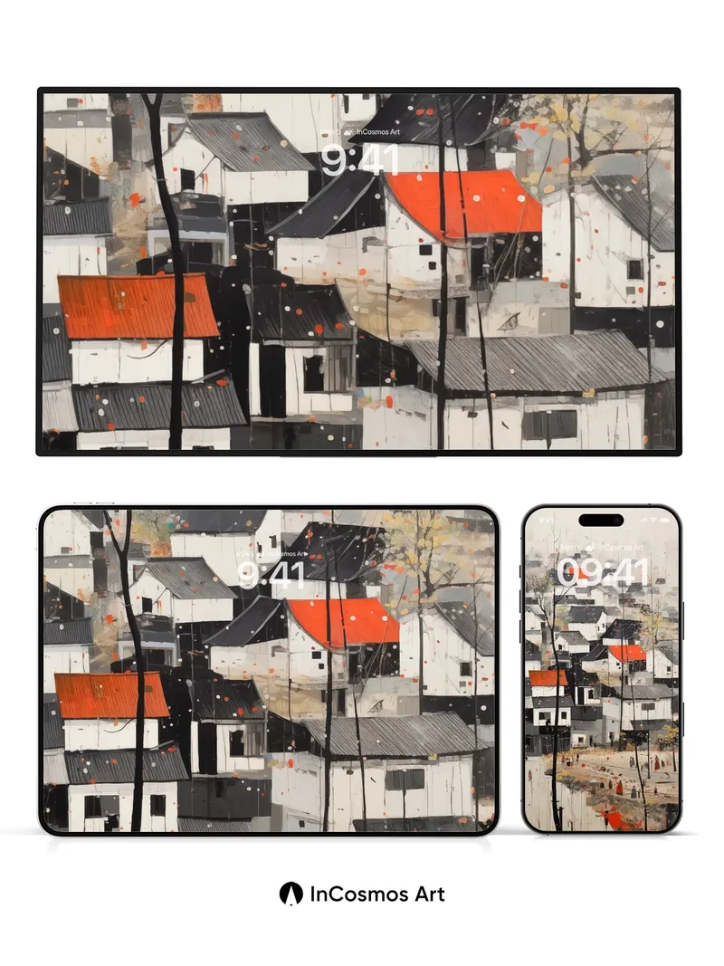 Nostalgic Village Wallpaper with Autumn Whispers