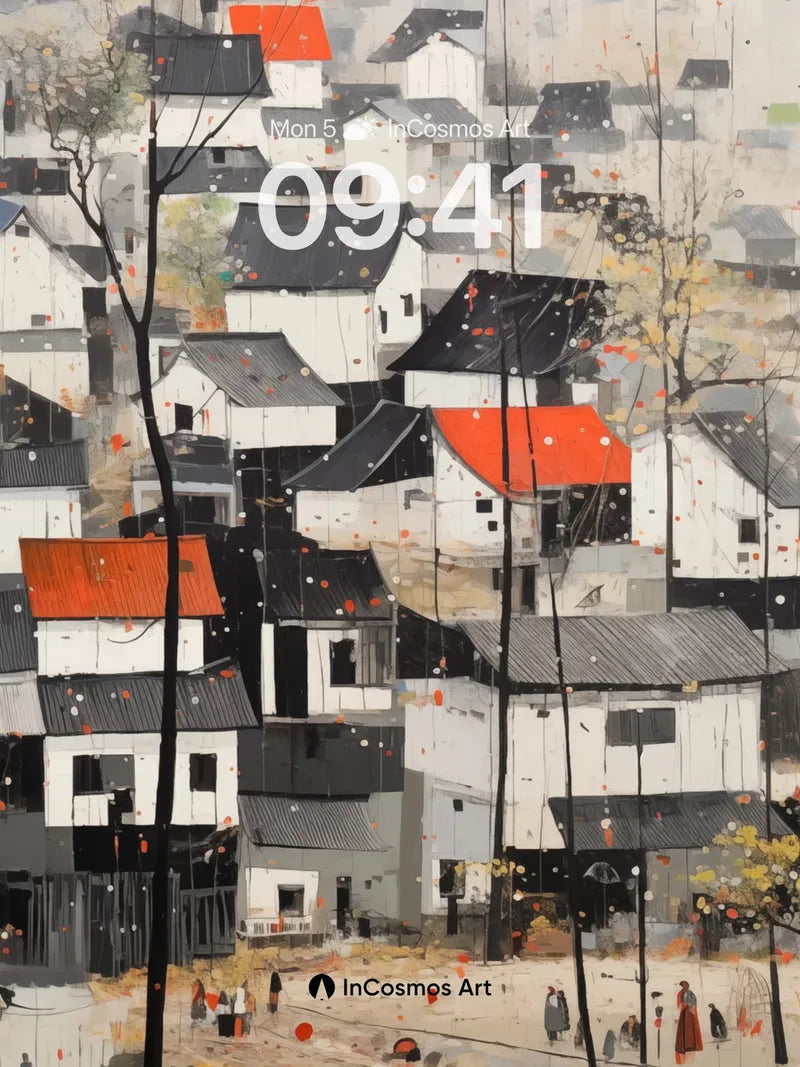 Nostalgic Village Wallpaper with Autumn Whispers