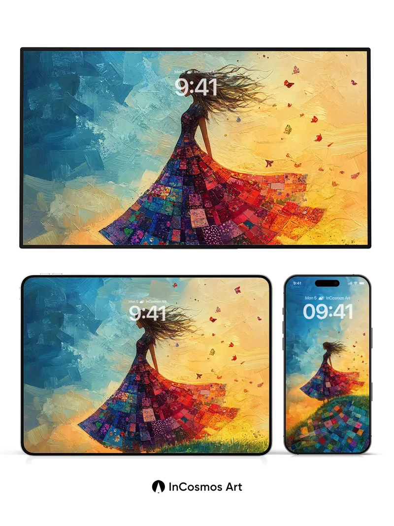 Whirlwind Quilt Wallpaper with Patchwork Sky