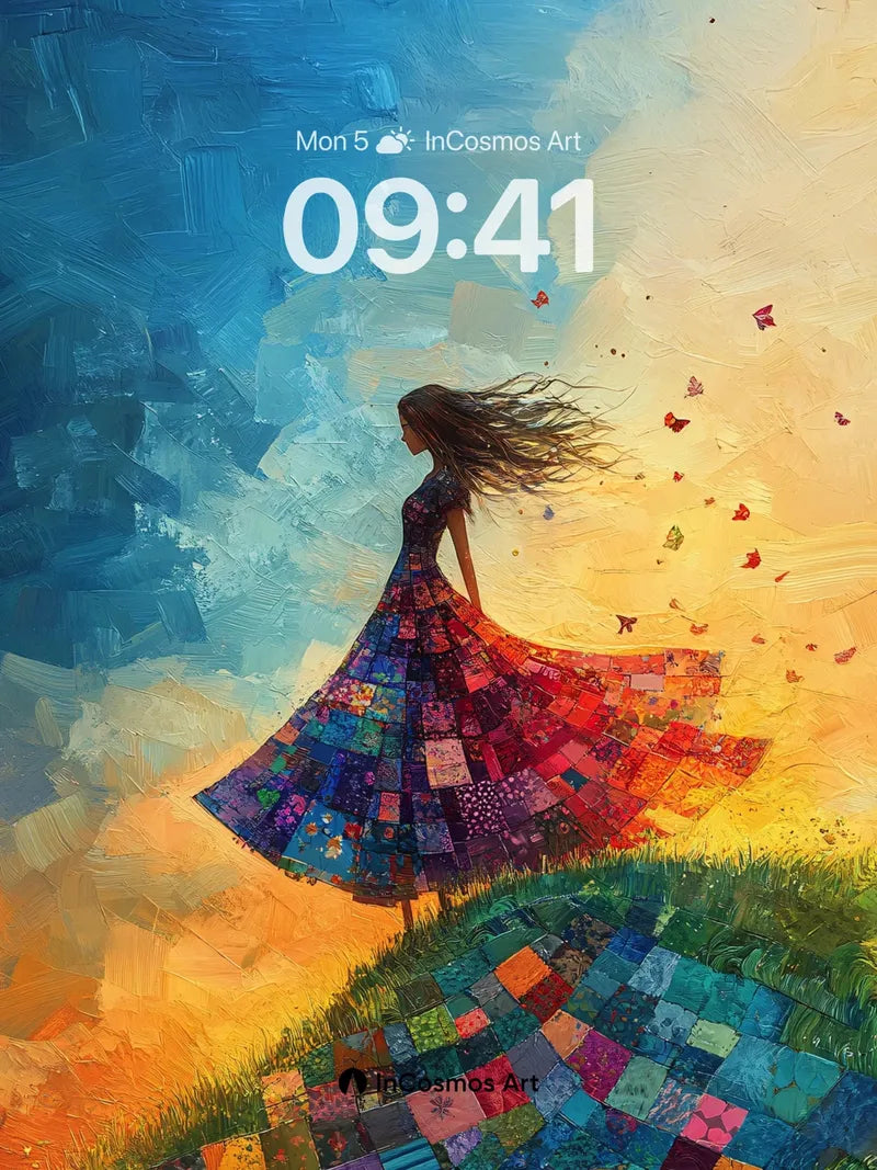 Whirlwind Quilt Wallpaper with Patchwork Sky