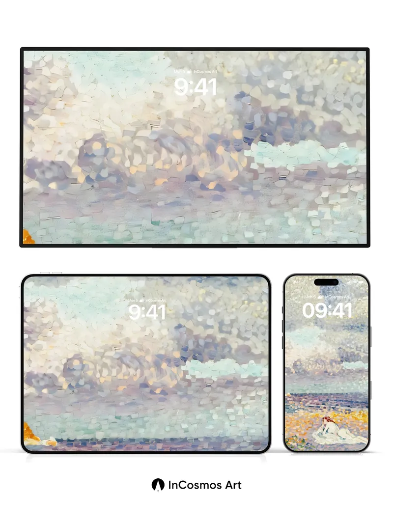 Serene Coastline Wallpaper with Pointillist Light