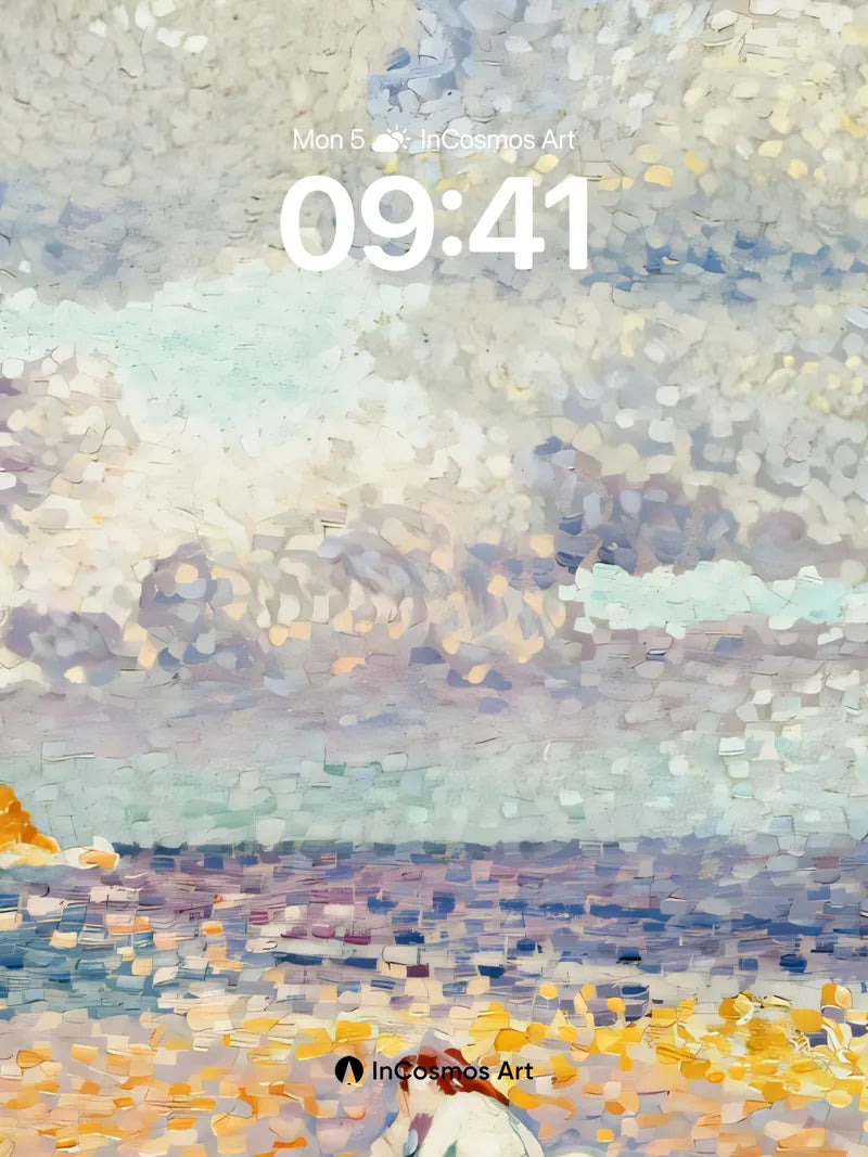 Serene Coastline Wallpaper with Pointillist Light wallpaper for iPhone, iPad & Mac