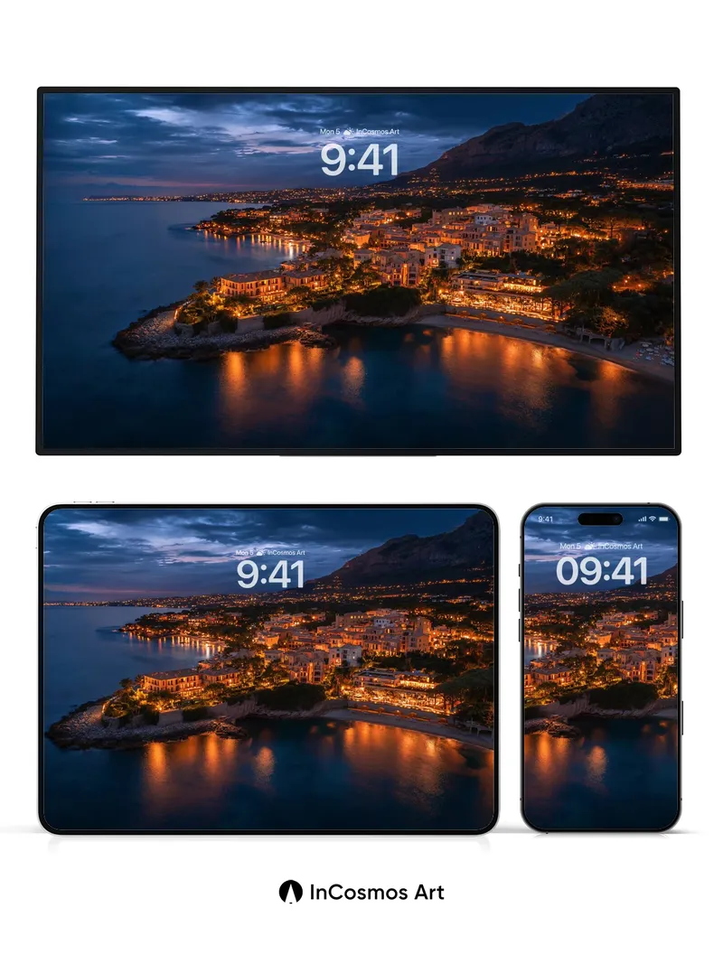 Luminous Cove Wallpaper with Golden Reflections