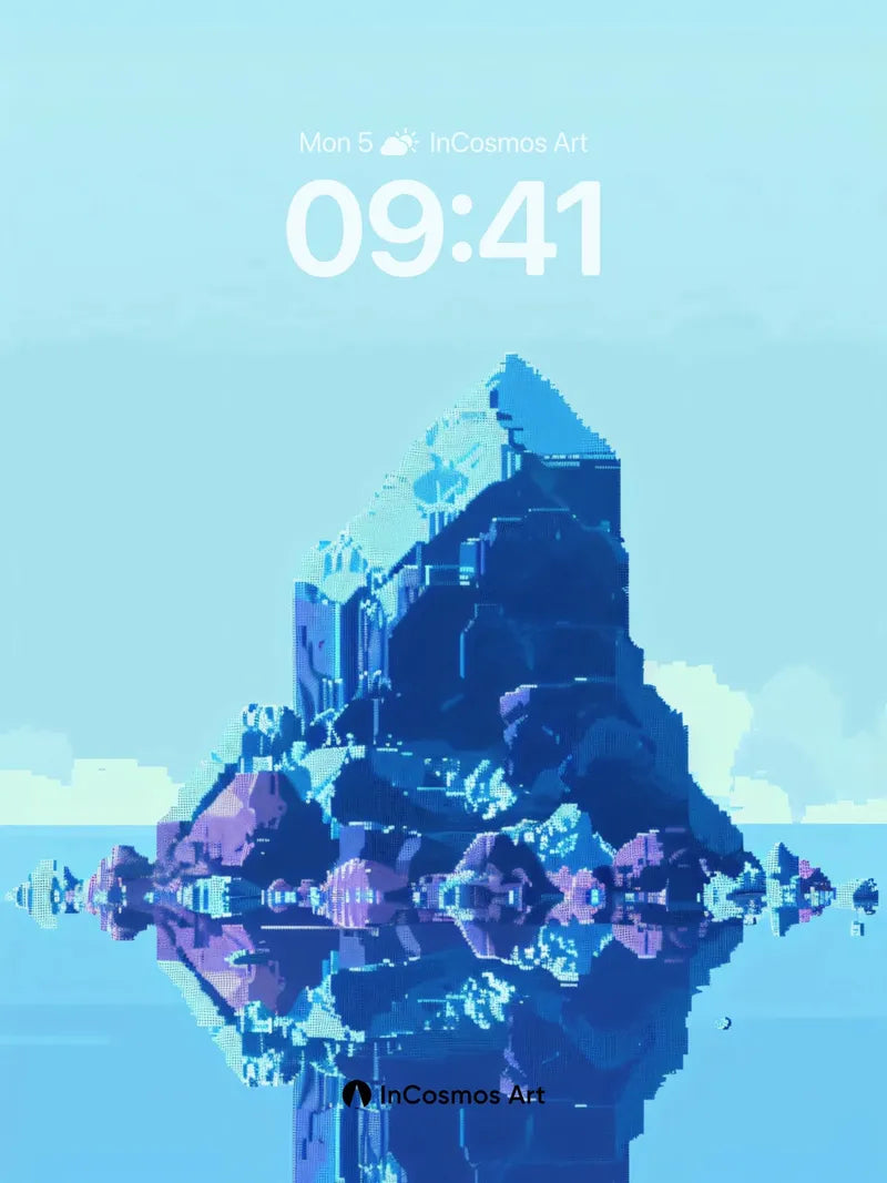 Calm Pixel Isle Wallpaper with Mirror Reflection