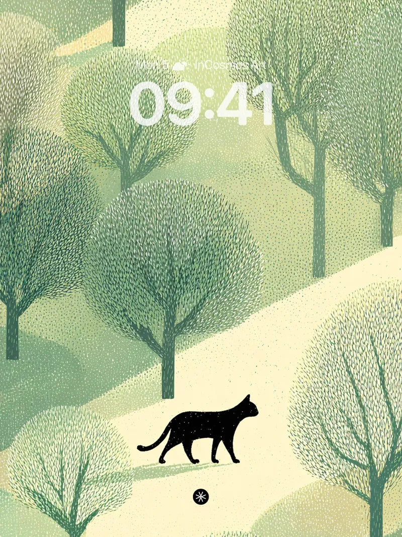 Serene Solitude Cat Wallpaper in Whispering Woods wallpaper for iPhone, iPad & Mac