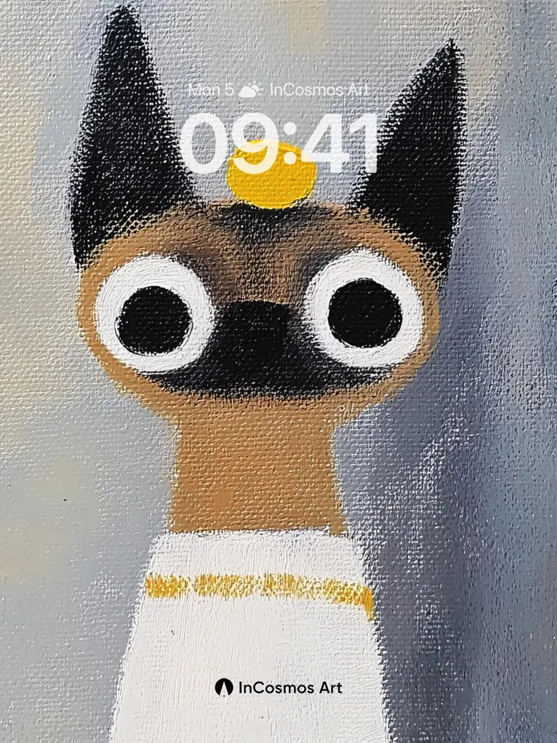 Whimsical Feline Gaze Wallpaper with Golden Crown