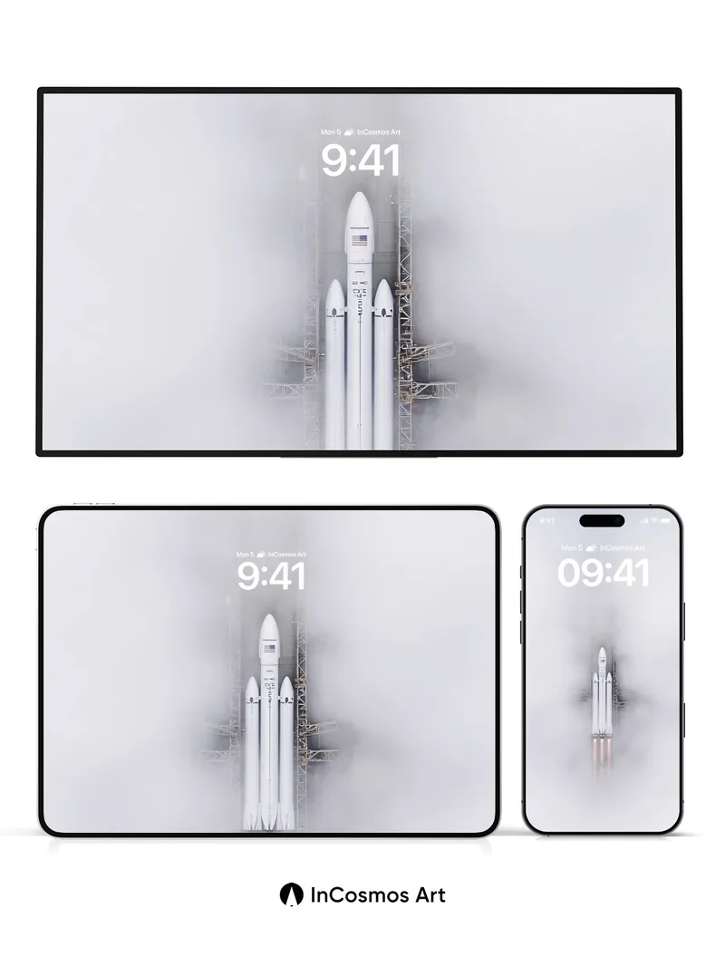 Fog-Enveloped Launch Wallpaper with Celestial Fire