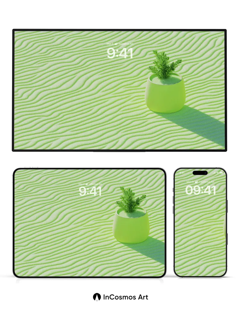 Serenity Wave Wallpaper with Living Green Pod