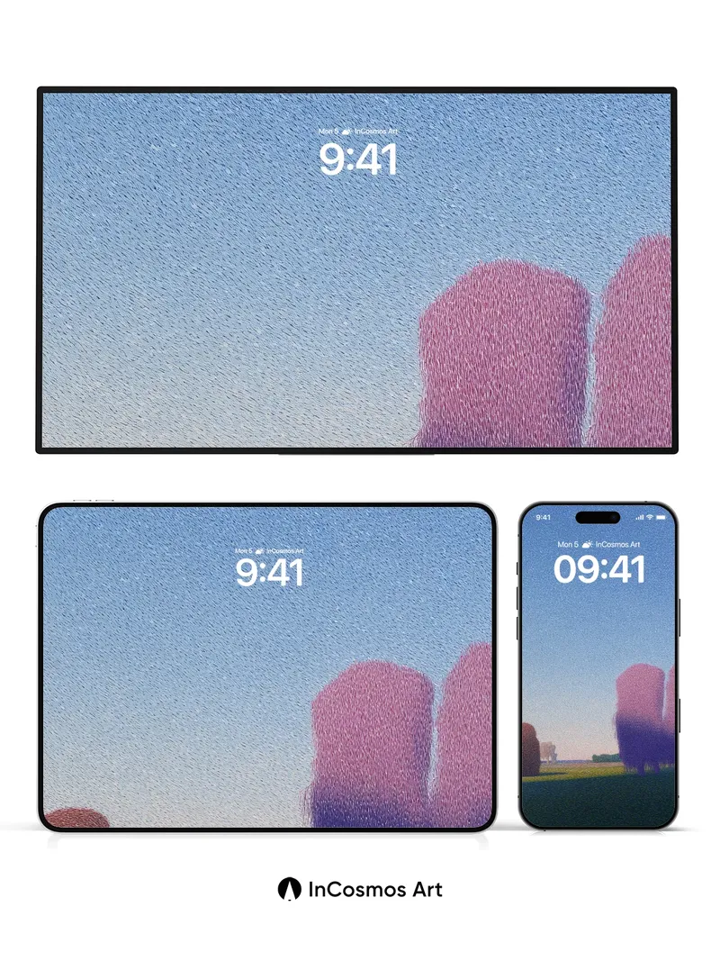 Serenity Field Wallpaper with Whispering Trees