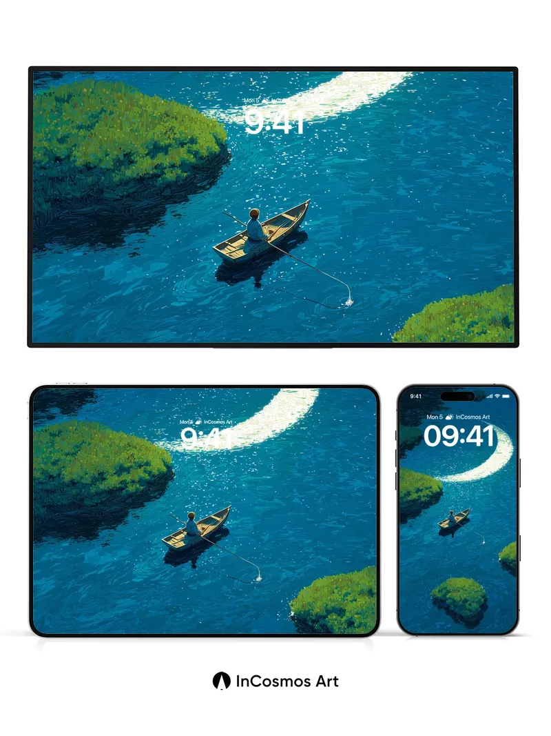 Serene Moonlight Waterway Wallpaper with Floating Islands