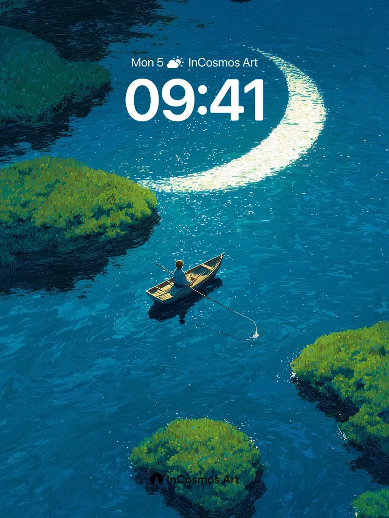 Serene Moonlight Waterway Wallpaper with Floating Islands