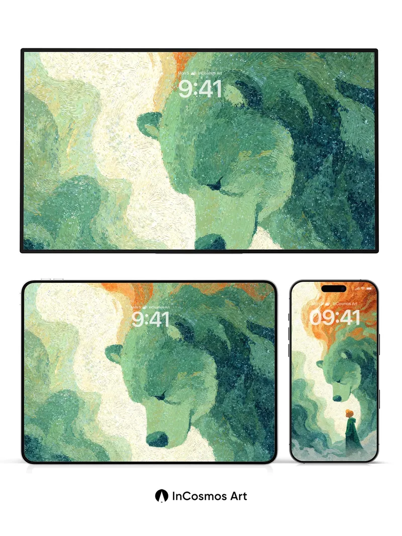 Whispering Forest Wallpaper with Emerald Bear