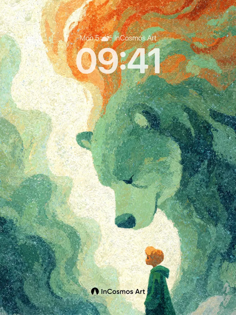 Whispering Forest Wallpaper with Emerald Bear