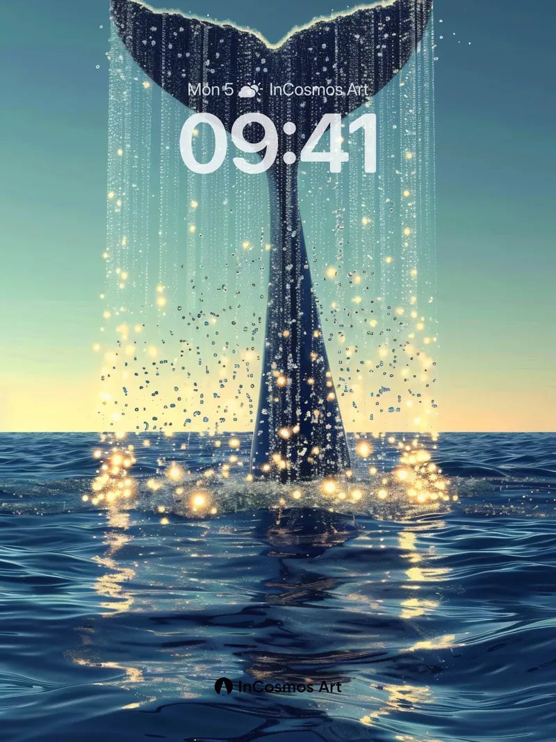 Luminous Whale Tail Wallpaper with Starlight Cascade