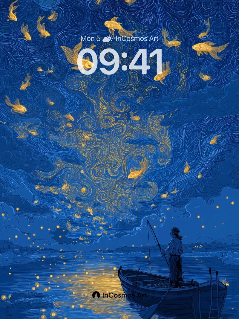 Starry Goldfish Wallpaper with Van Gogh Swirls wallpaper for iPhone, iPad & Mac