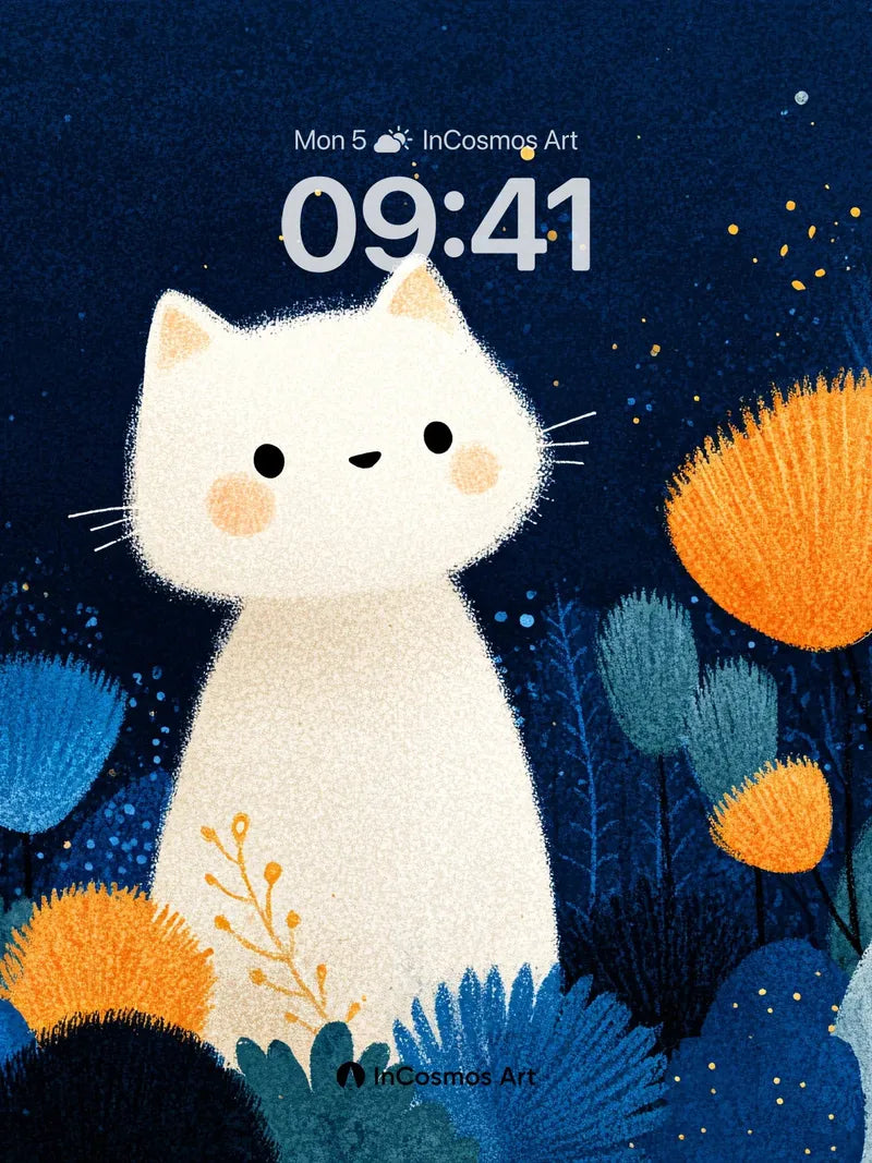 Starry Whisper Wallpaper with Feline Serenity wallpaper for iPhone, iPad & Mac
