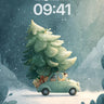 Frost-Kissed Journey Wallpaper with Christmas Tree Car wallpaper for iPhone, iPad & Mac