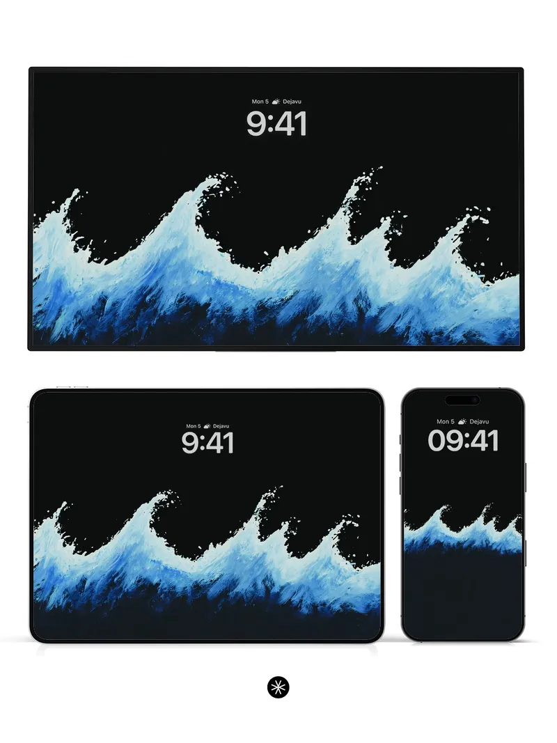 Serene Ocean Waves AMOLED Black Background