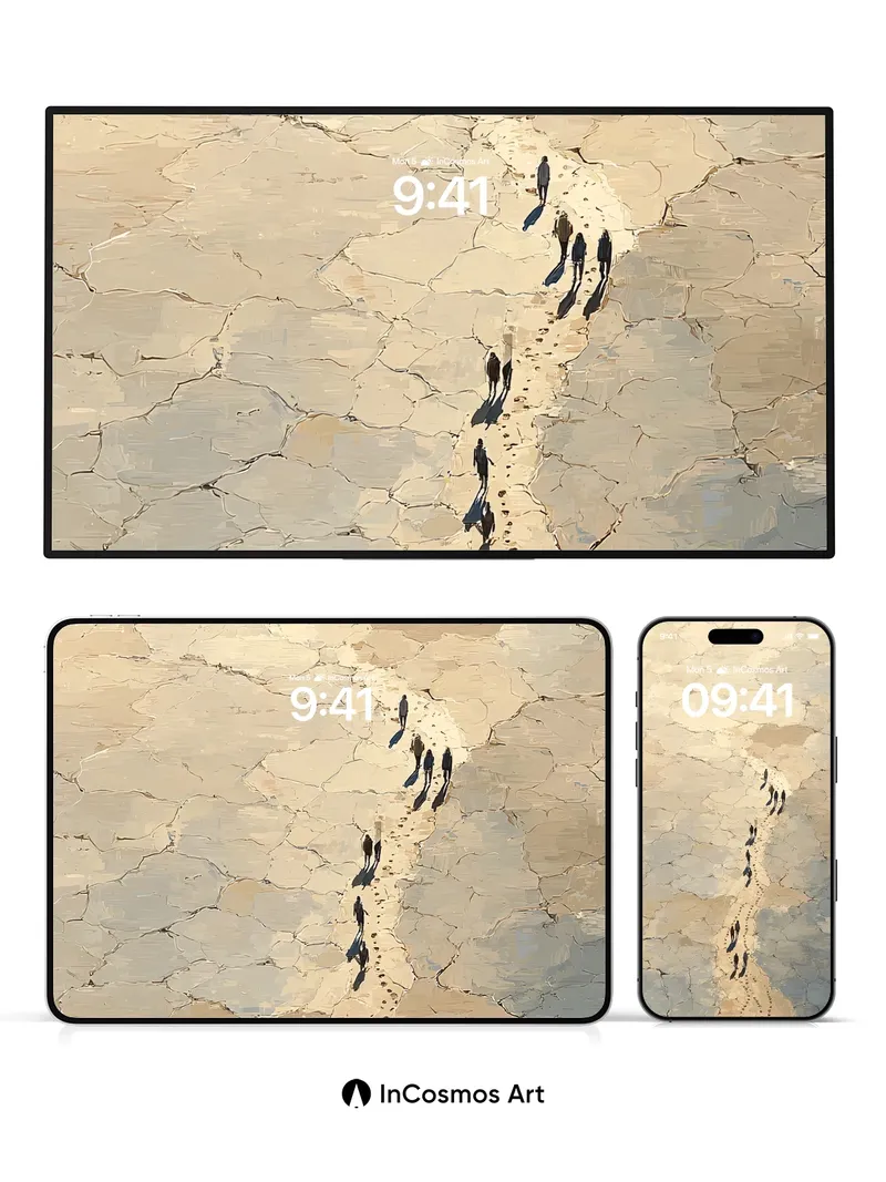 Desert Echoes Wallpaper with Footprint Path