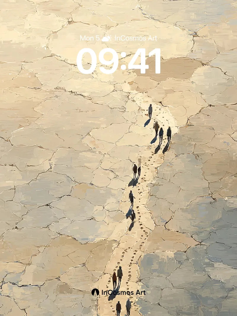 Desert Echoes Wallpaper with Footprint Path