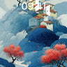 Cerulean Village Wallpaper with Crimson Blooms wallpaper for iPhone, iPad & Mac