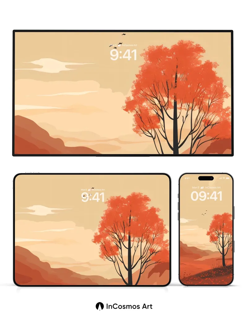 Autumn Hush Wallpaper with Floating Leaves