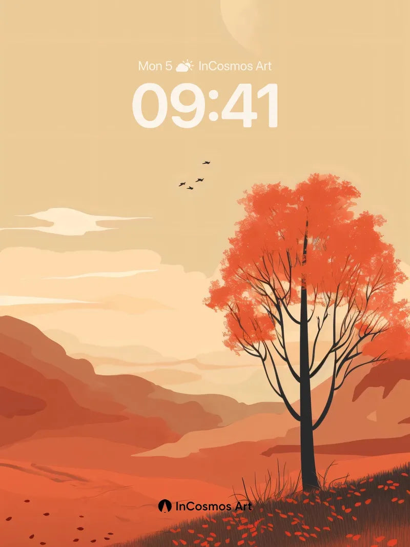 Autumn Hush Wallpaper with Floating Leaves