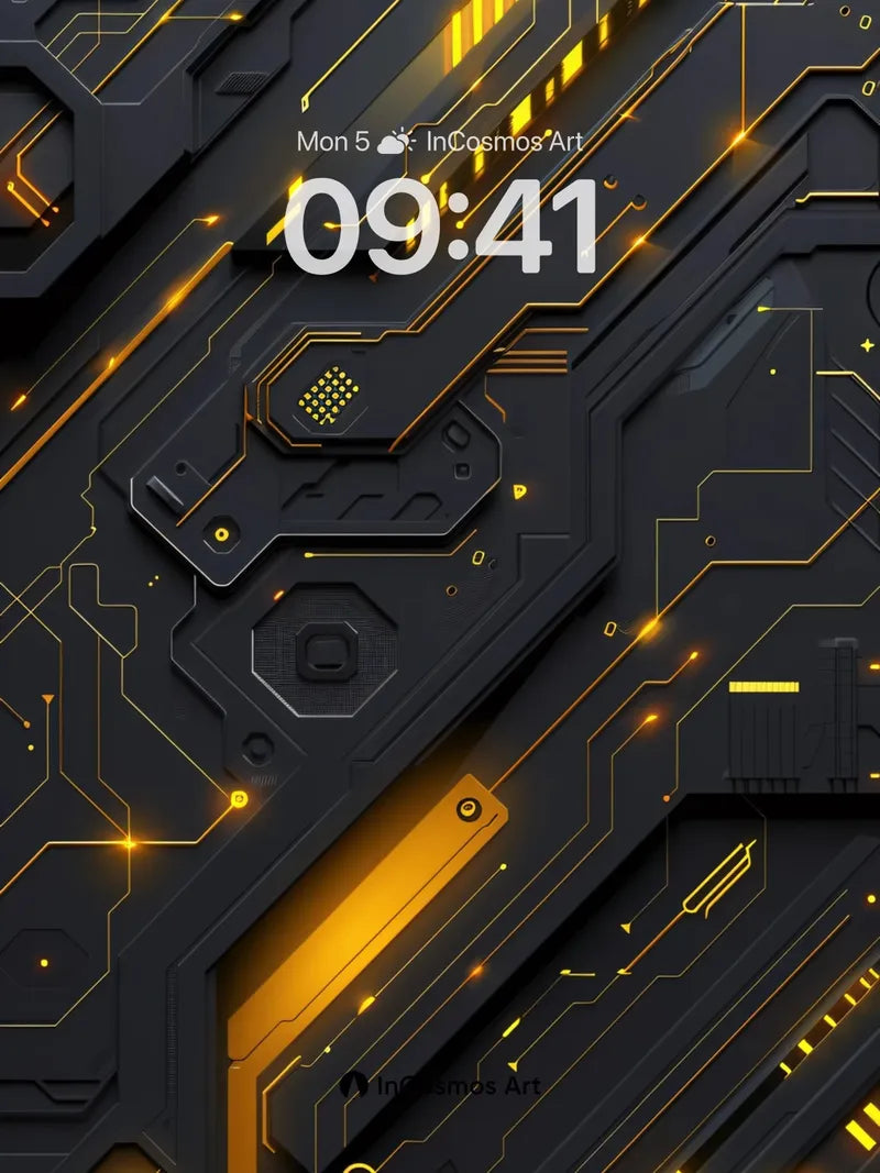 Neon Circuitry Wallpaper with Golden Pulse