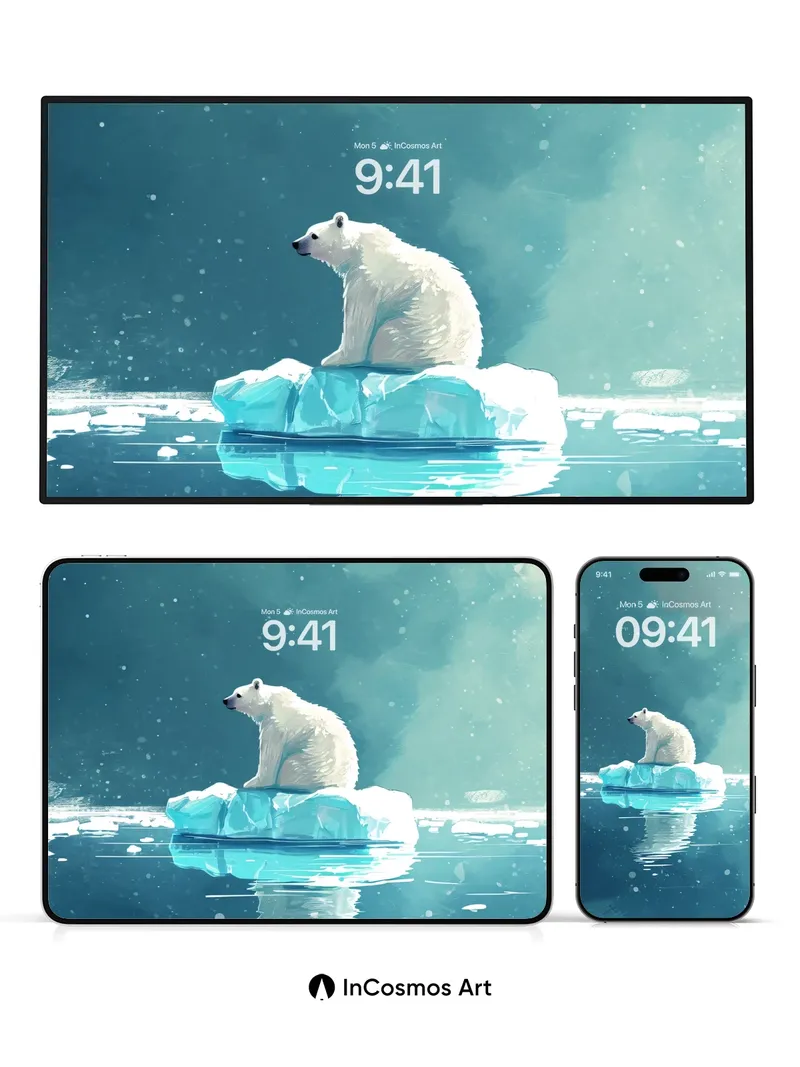 Solitary Iceberg Wallpaper with Polar Bear Reflection