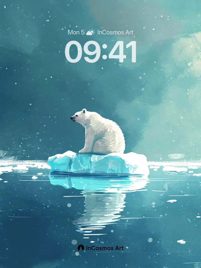 Solitary Iceberg Wallpaper with Polar Bear Reflection