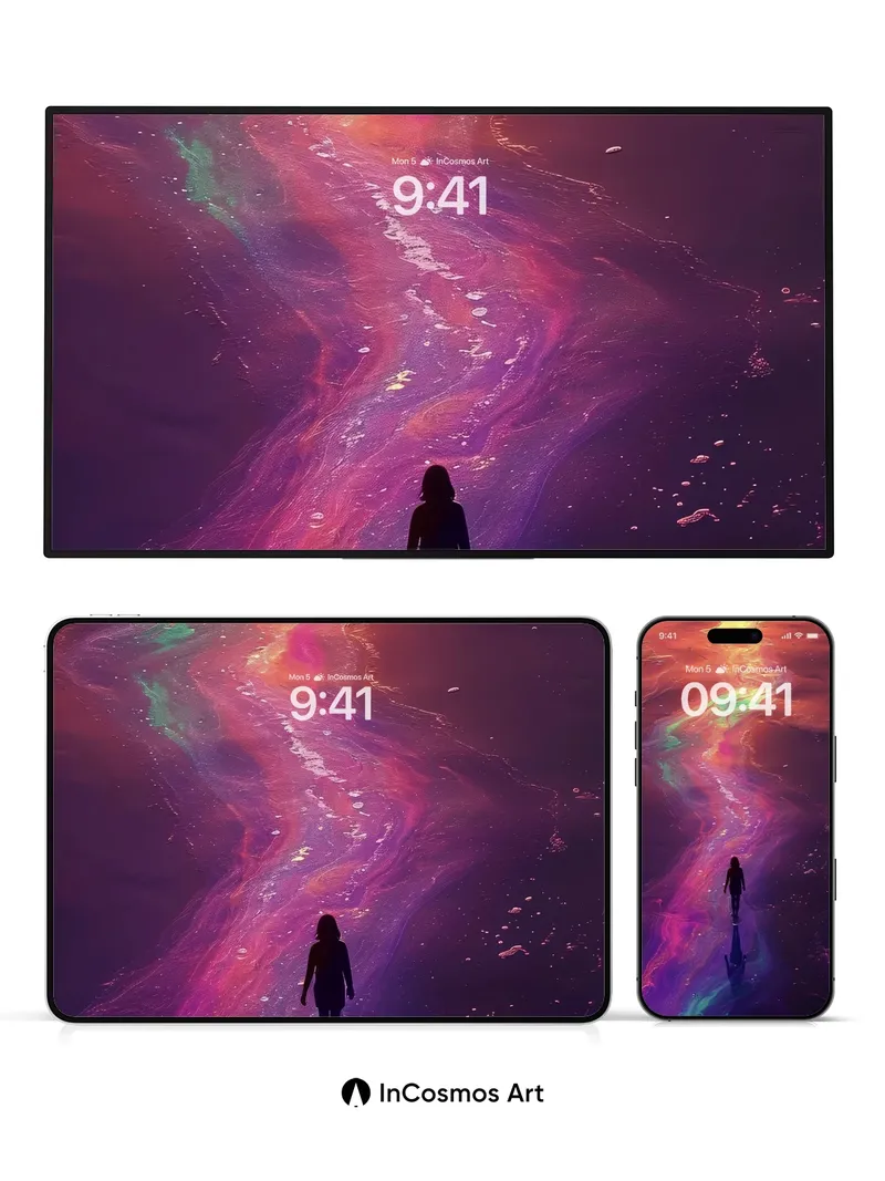 Luminous Path Wallpaper with Cosmic Reflection