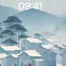 Winter Village Mist Wallpaper Snowy Mountains
