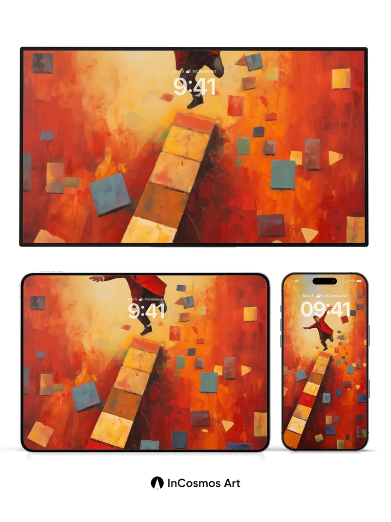 Crimson Leap Wallpaper with Floating Squares