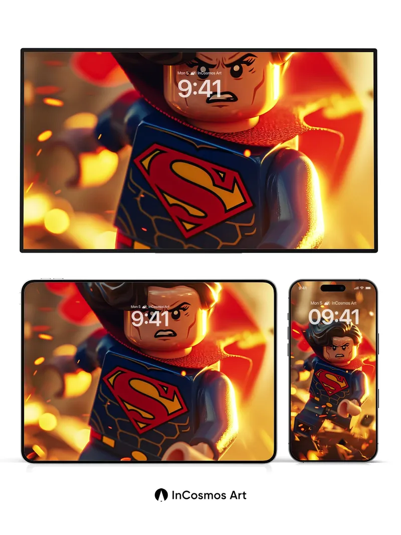 Fiery Resolve Lego Superman Wallpaper with Dynamic Sparks