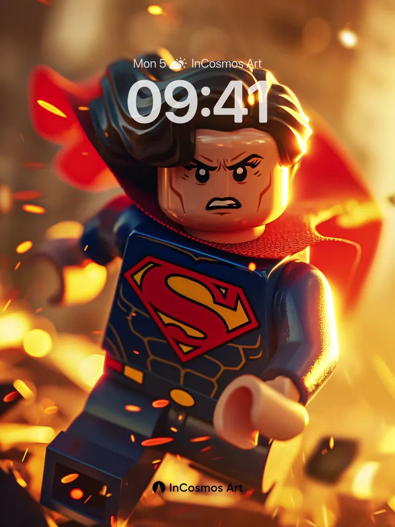 Fiery Resolve Lego Superman Wallpaper with Dynamic Sparks