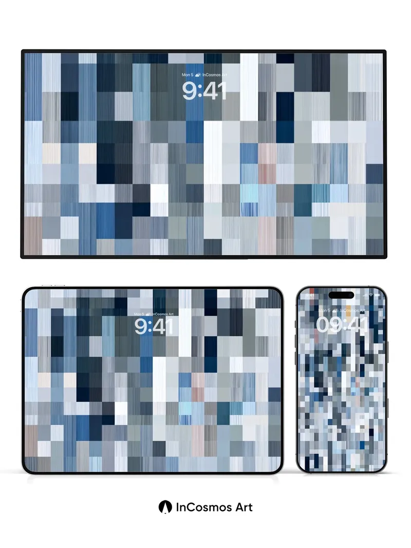 Digital Rainfall Wallpaper in Pixelated Blues