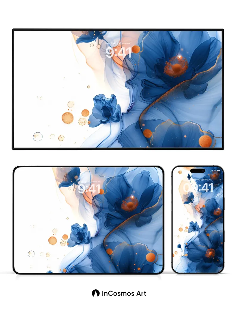 Cobalt Mirage Wallpaper with Floating Orbs