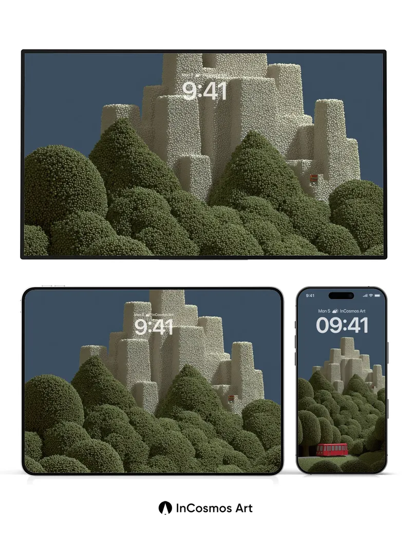 Surreal Forest Wallpaper with Stone Spire