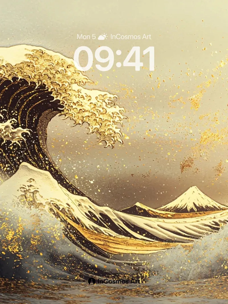 Golden Wave Wallpaper with Mount Fuji Echo