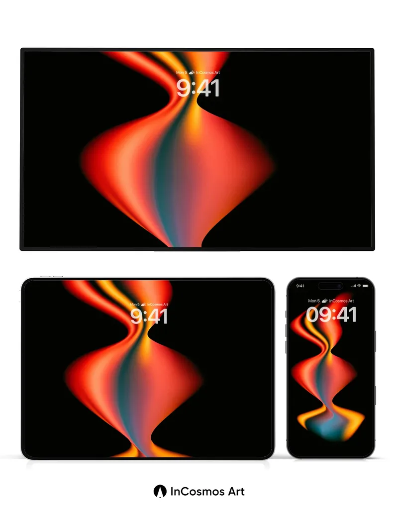 Luminous Wave Wallpaper with Liquid Fire