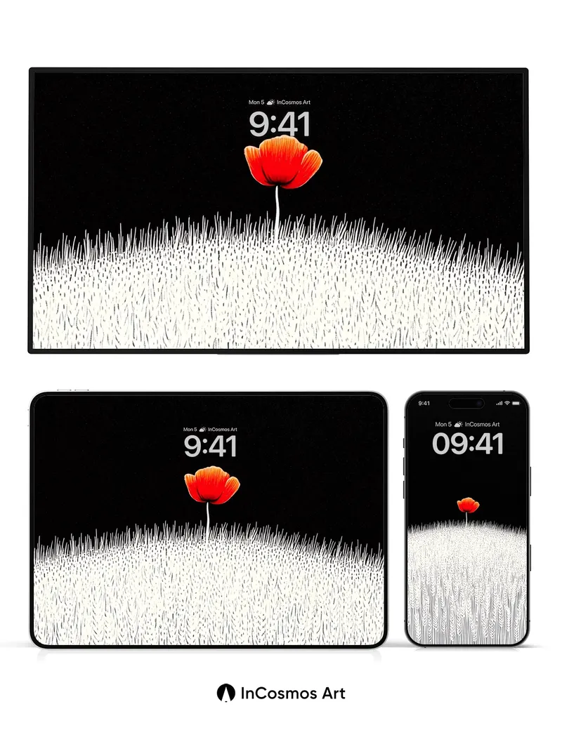 Solitary Bloom Wallpaper with Monochrome Field