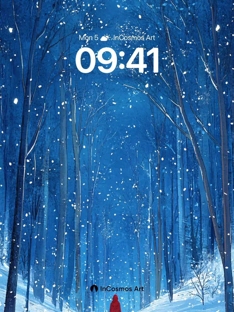 Midnight Snowfall Wallpaper with Crimson Cloak