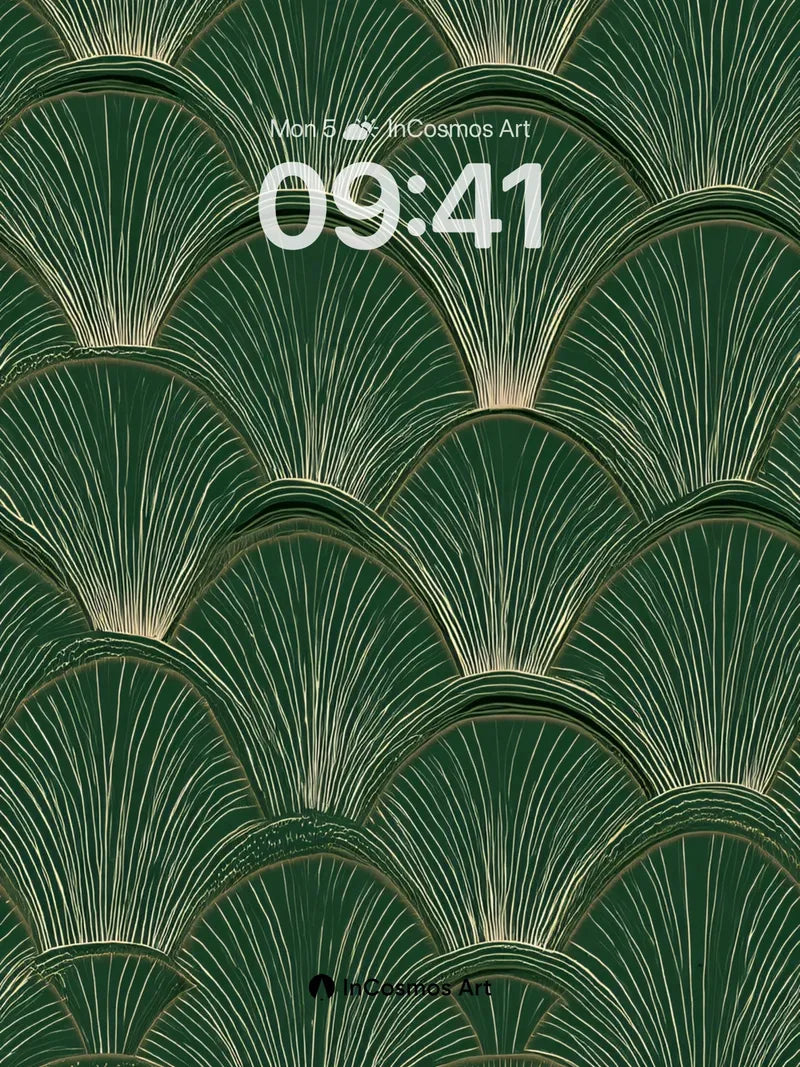 Emerald Fan Wallpaper with Gilded Veins